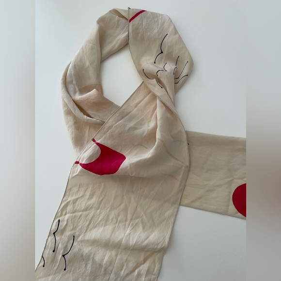 Vintage Cream Wrap Scarf With Bird And Sun Motif - Picture 1 of 4